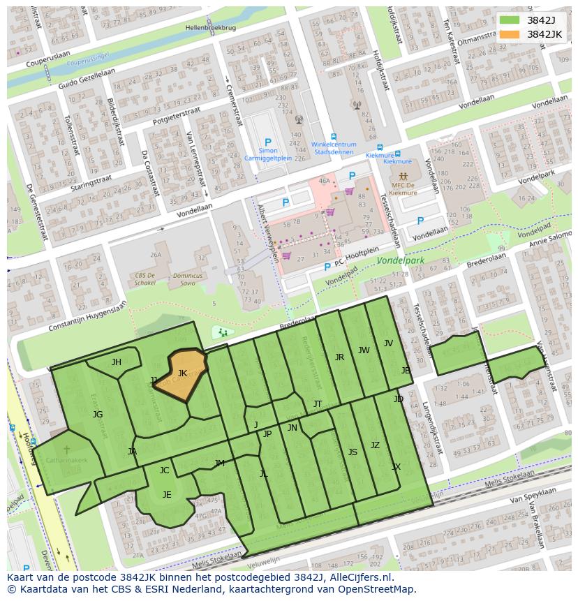 Afbeelding van het postcodegebied 3842 JK op de kaart.