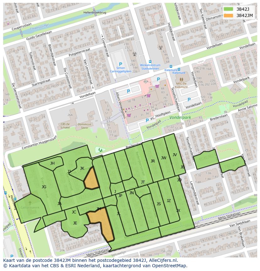 Afbeelding van het postcodegebied 3842 JM op de kaart.