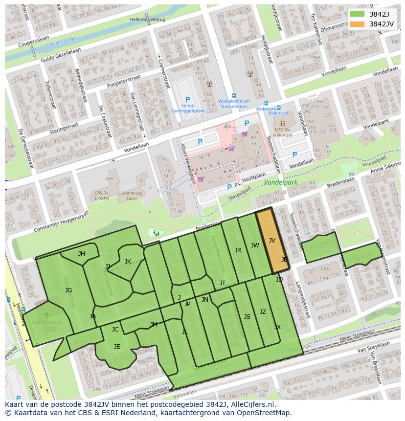 Afbeelding van het postcodegebied 3842 JV op de kaart.
