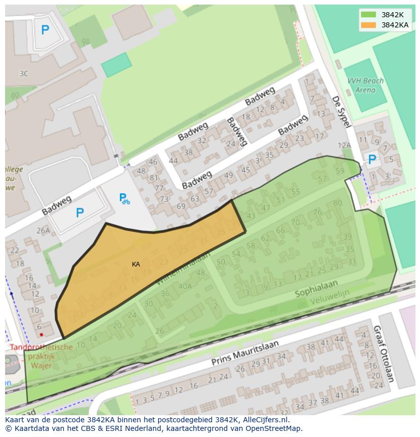 Afbeelding van het postcodegebied 3842 KA op de kaart.