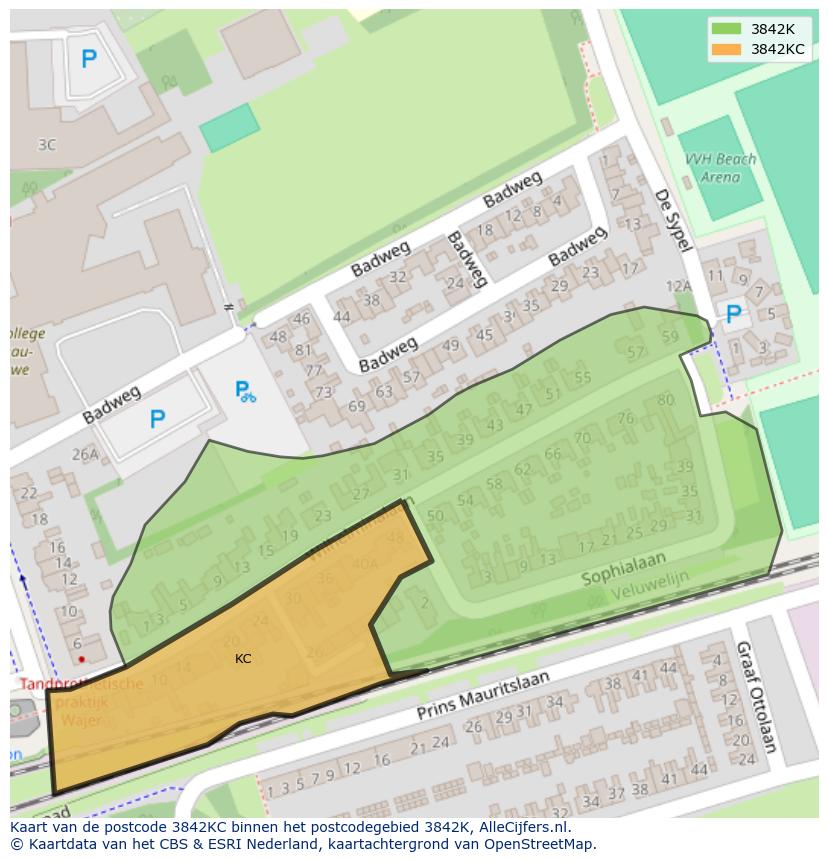 Afbeelding van het postcodegebied 3842 KC op de kaart.