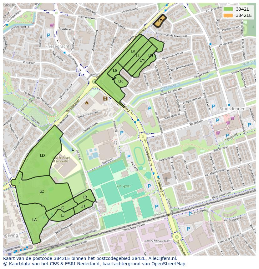 Afbeelding van het postcodegebied 3842 LE op de kaart.