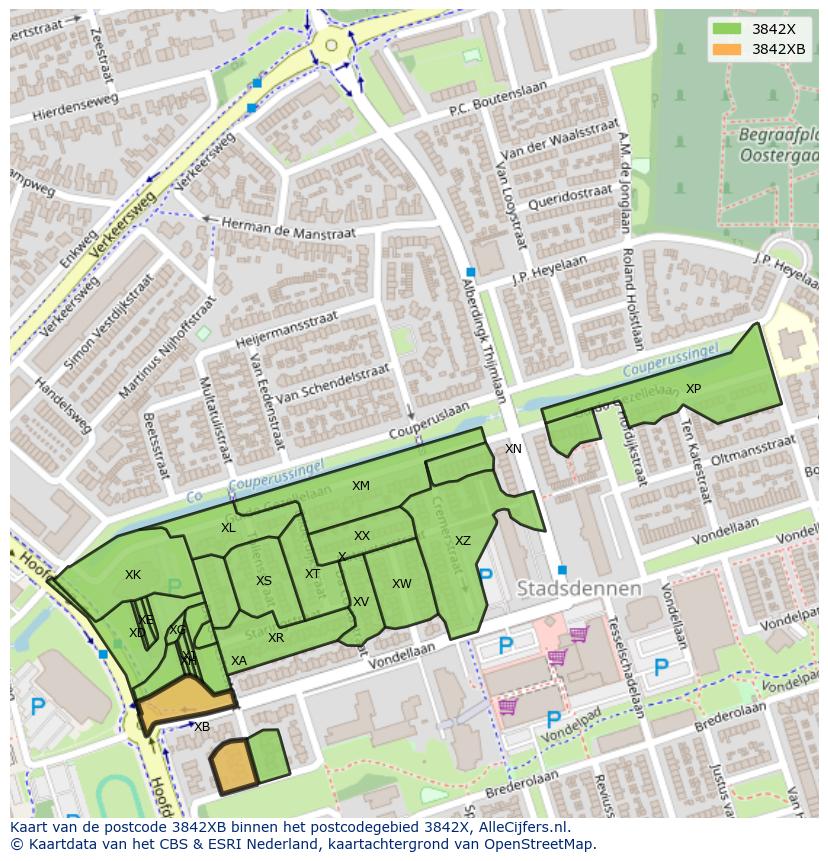 Afbeelding van het postcodegebied 3842 XB op de kaart.