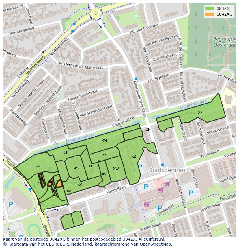 Afbeelding van het postcodegebied 3842 XG op de kaart.