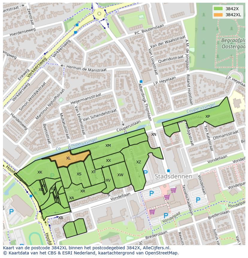 Afbeelding van het postcodegebied 3842 XL op de kaart.