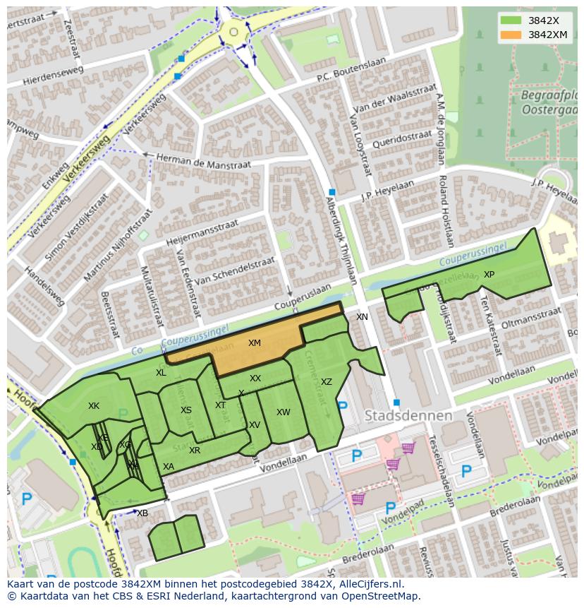 Afbeelding van het postcodegebied 3842 XM op de kaart.