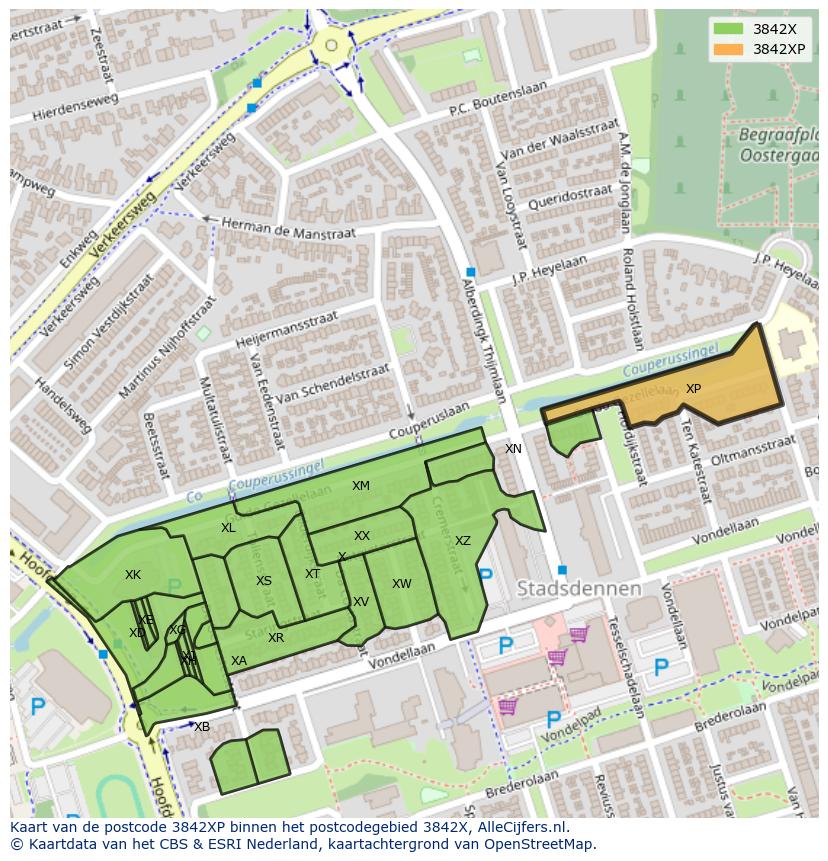 Afbeelding van het postcodegebied 3842 XP op de kaart.