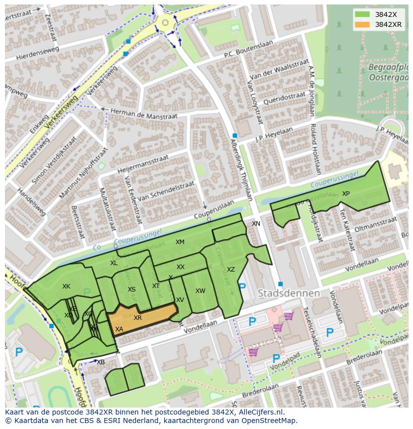 Afbeelding van het postcodegebied 3842 XR op de kaart.