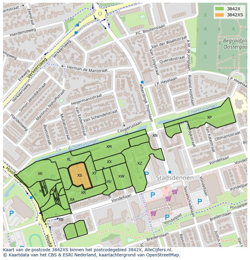 Afbeelding van het postcodegebied 3842 XS op de kaart.