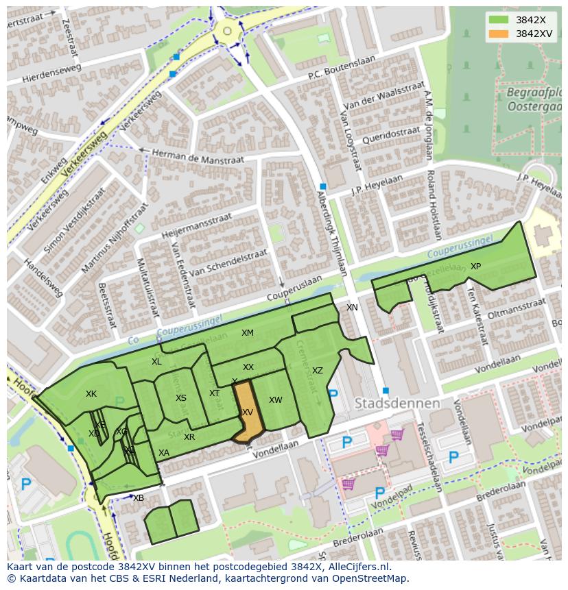 Afbeelding van het postcodegebied 3842 XV op de kaart.