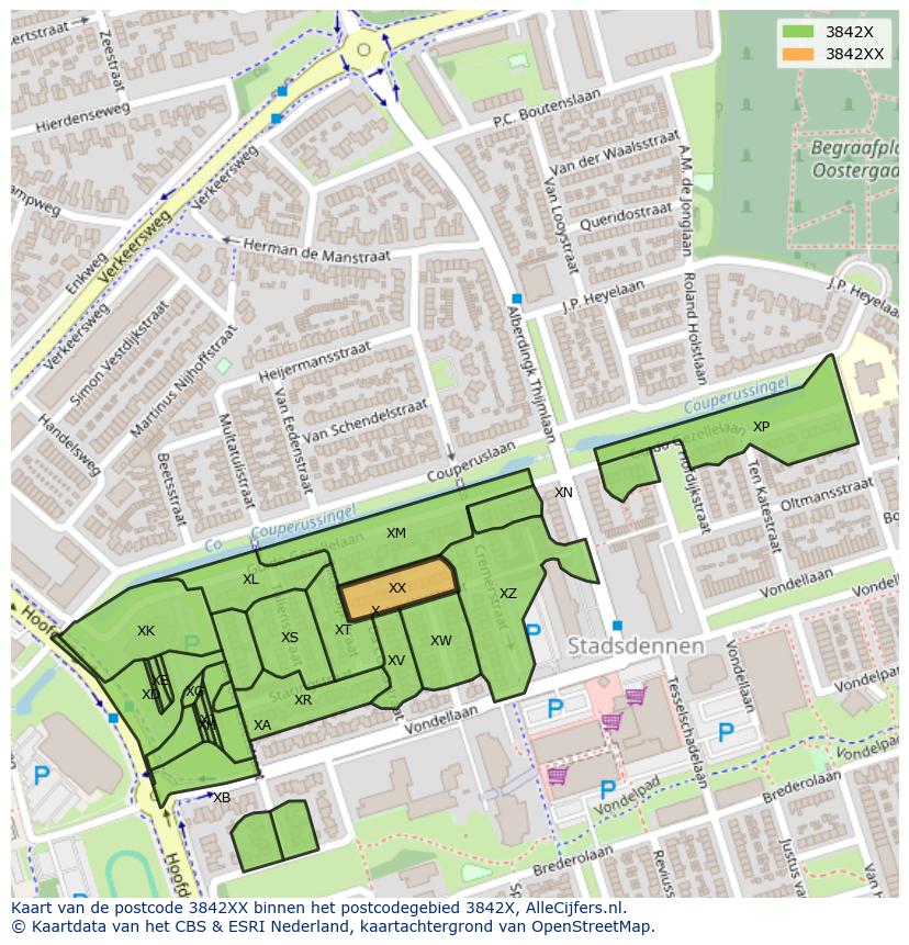 Afbeelding van het postcodegebied 3842 XX op de kaart.