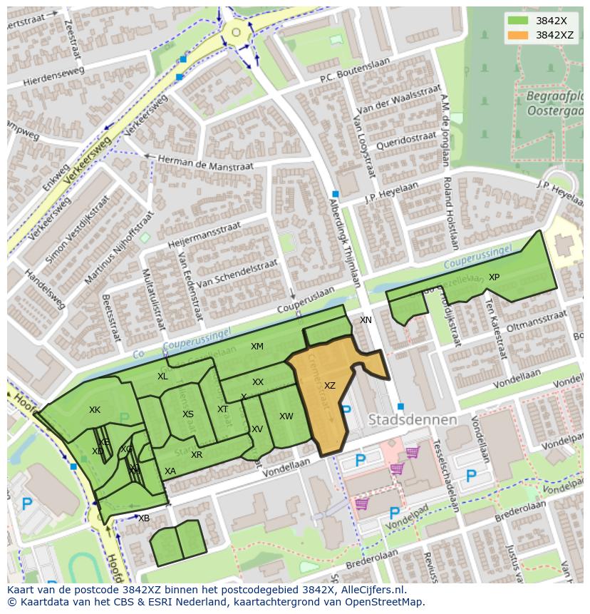 Afbeelding van het postcodegebied 3842 XZ op de kaart.