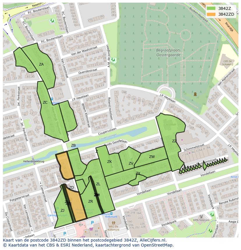 Afbeelding van het postcodegebied 3842 ZD op de kaart.