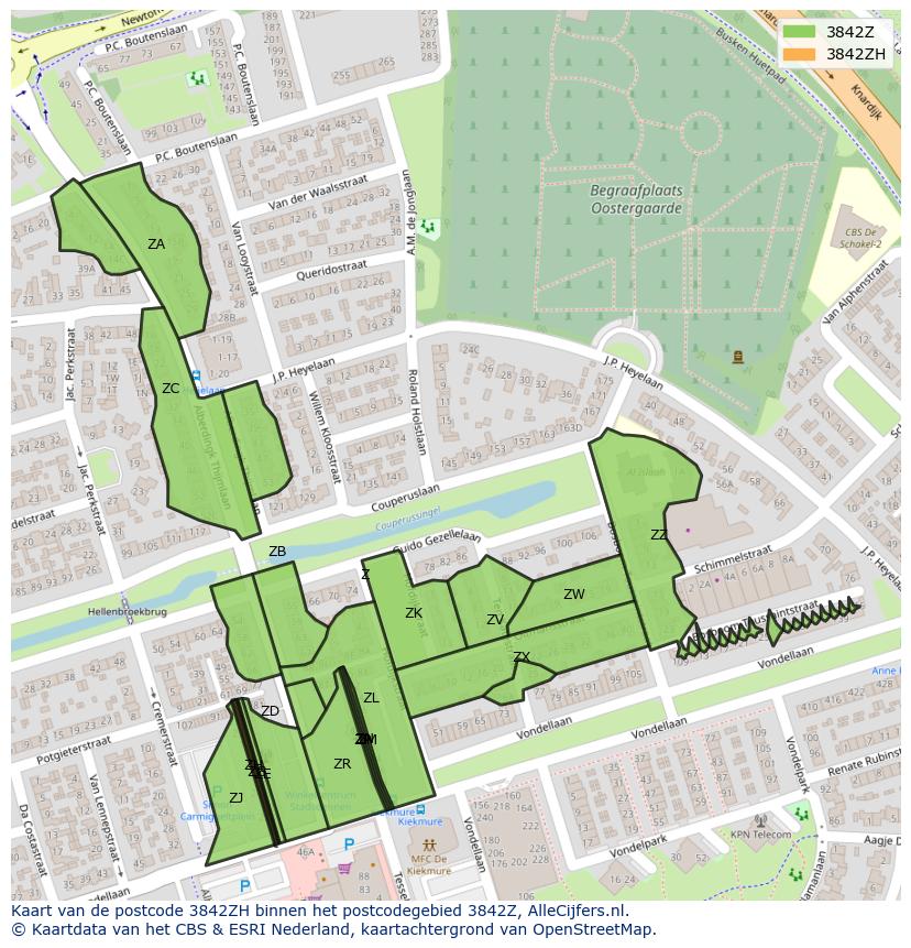 Afbeelding van het postcodegebied 3842 ZH op de kaart.