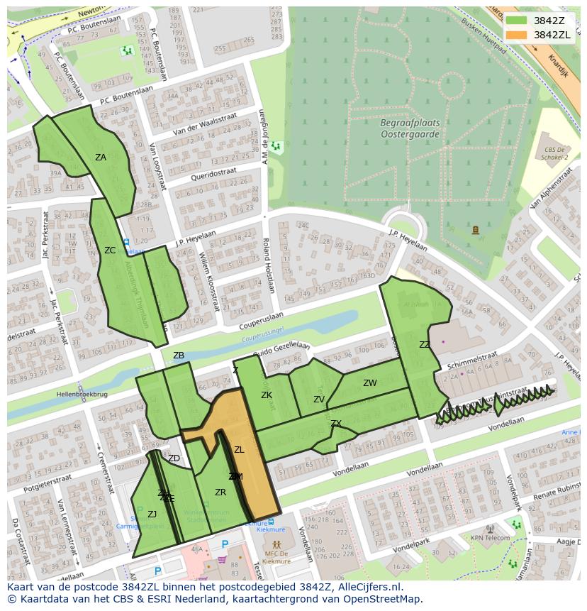 Afbeelding van het postcodegebied 3842 ZL op de kaart.