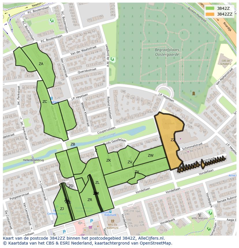 Afbeelding van het postcodegebied 3842 ZZ op de kaart.