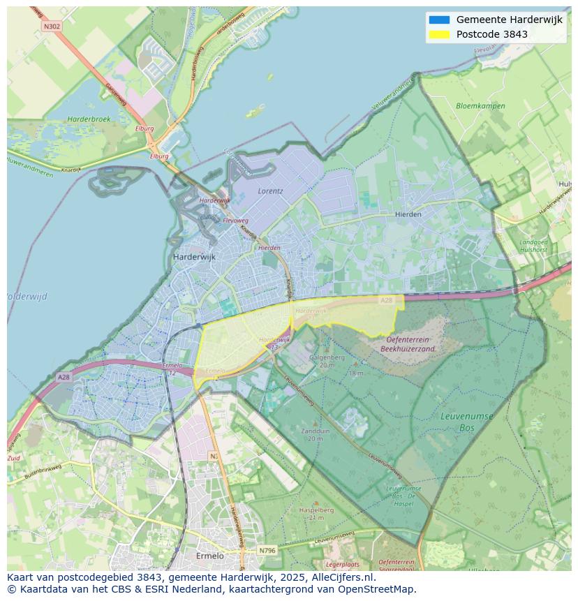 Afbeelding van het postcodegebied 3843 op de kaart.