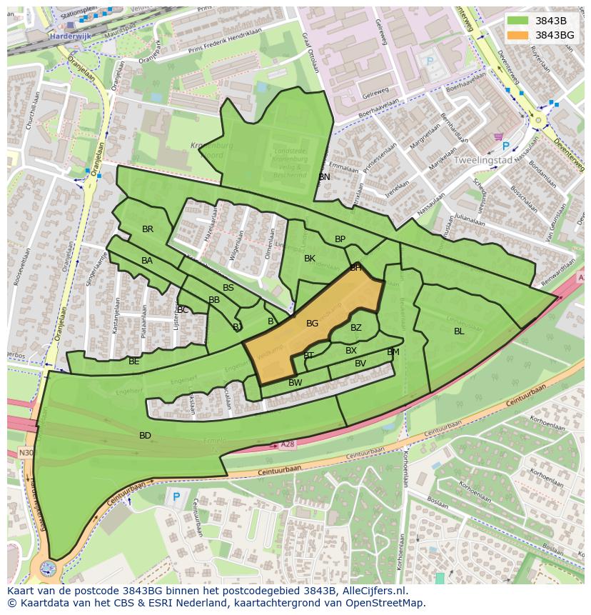 Afbeelding van het postcodegebied 3843 BG op de kaart.