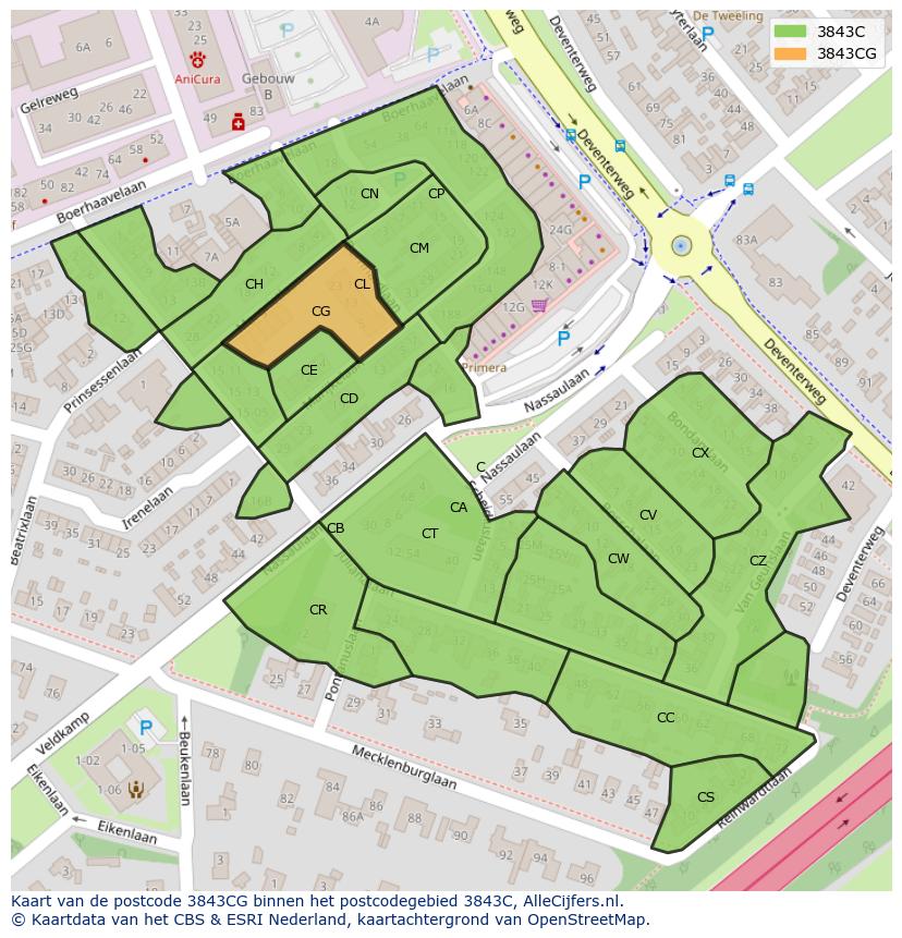 Afbeelding van het postcodegebied 3843 CG op de kaart.