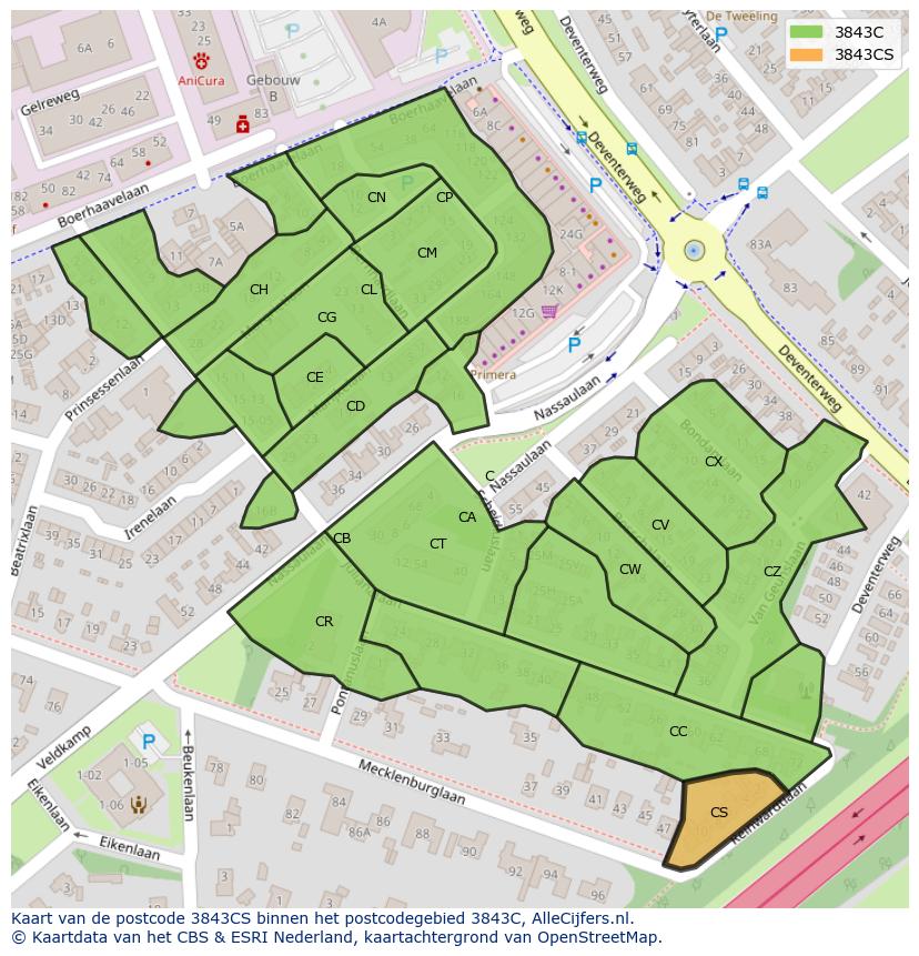 Afbeelding van het postcodegebied 3843 CS op de kaart.