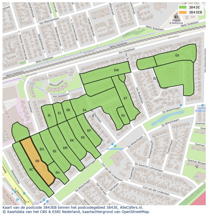 Afbeelding van het postcodegebied 3843 EB op de kaart.