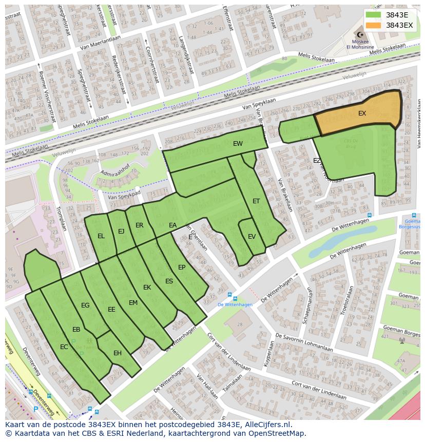 Afbeelding van het postcodegebied 3843 EX op de kaart.