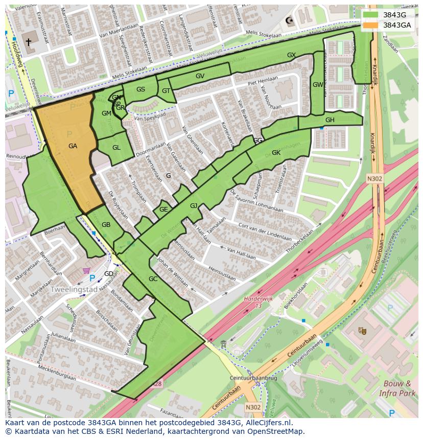 Afbeelding van het postcodegebied 3843 GA op de kaart.