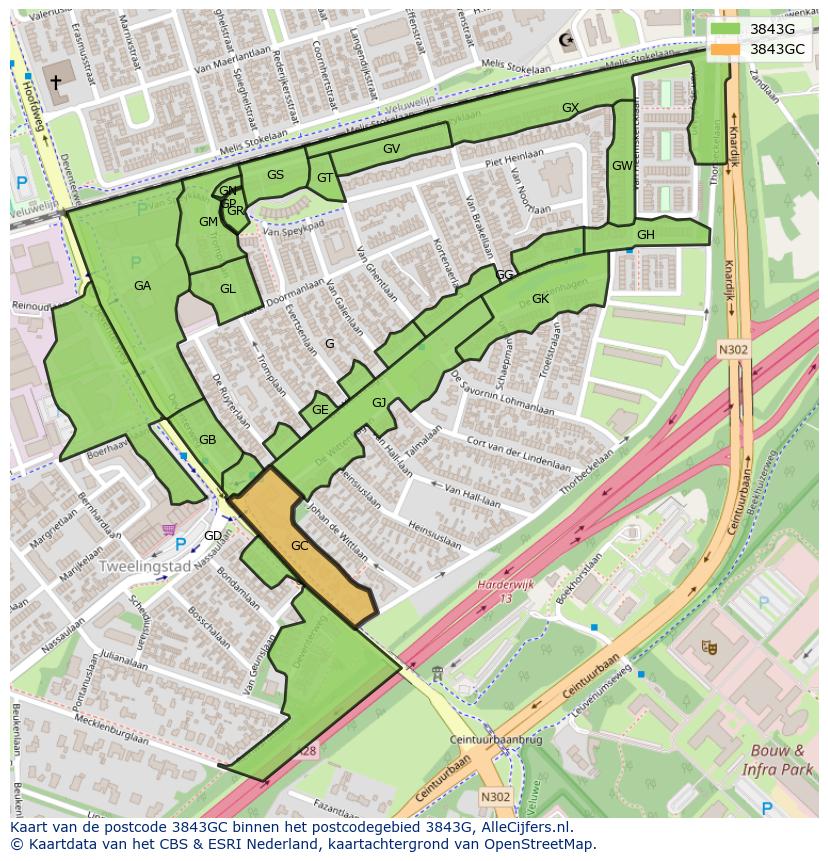 Afbeelding van het postcodegebied 3843 GC op de kaart.