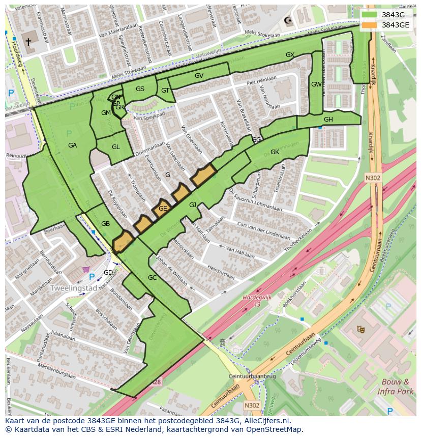 Afbeelding van het postcodegebied 3843 GE op de kaart.