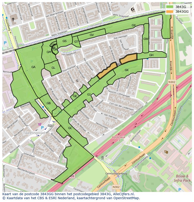 Afbeelding van het postcodegebied 3843 GG op de kaart.