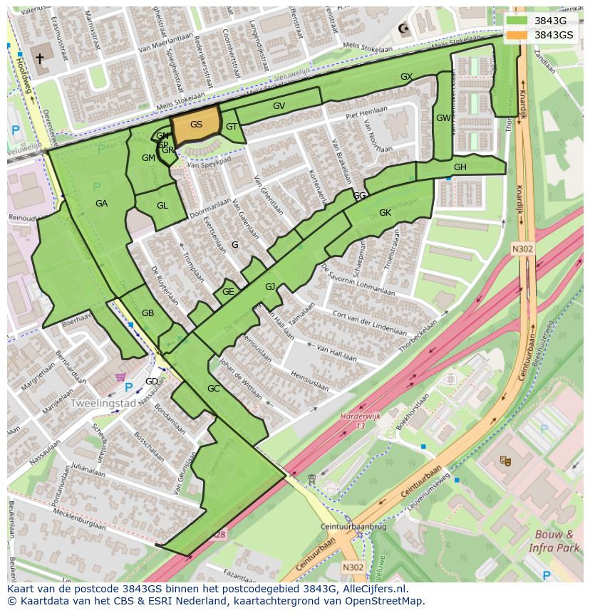 Afbeelding van het postcodegebied 3843 GS op de kaart.