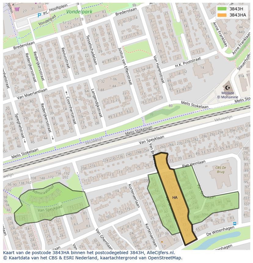 Afbeelding van het postcodegebied 3843 HA op de kaart.
