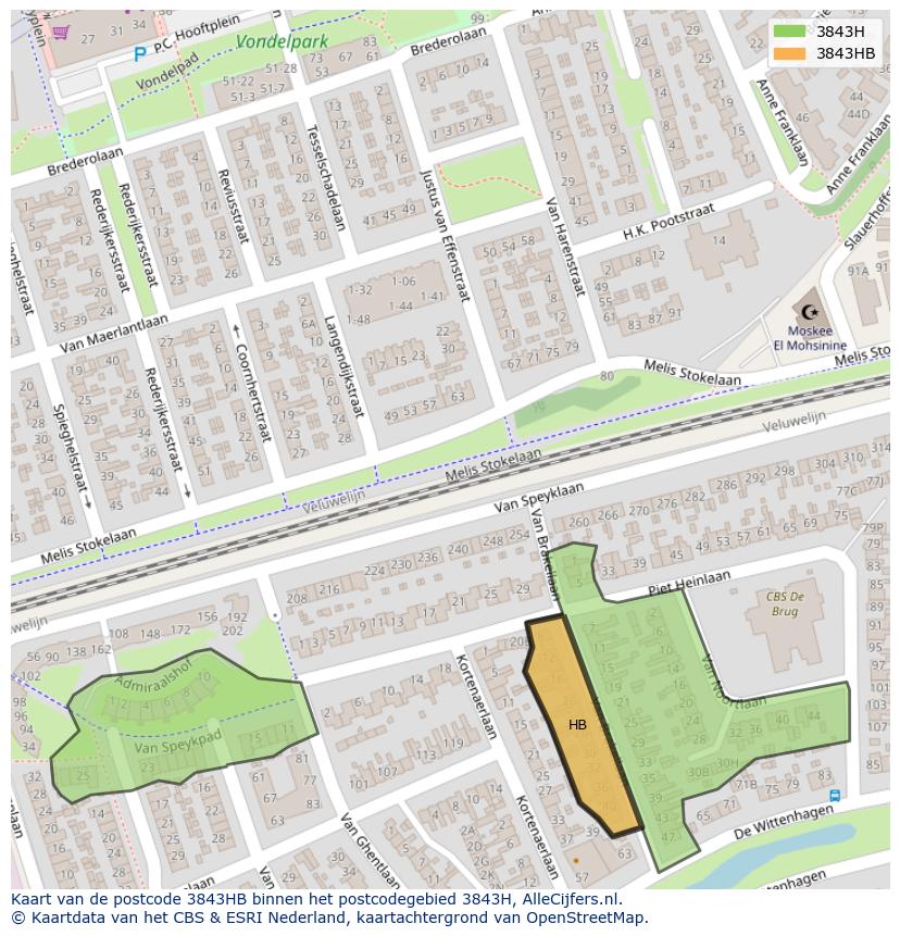 Afbeelding van het postcodegebied 3843 HB op de kaart.