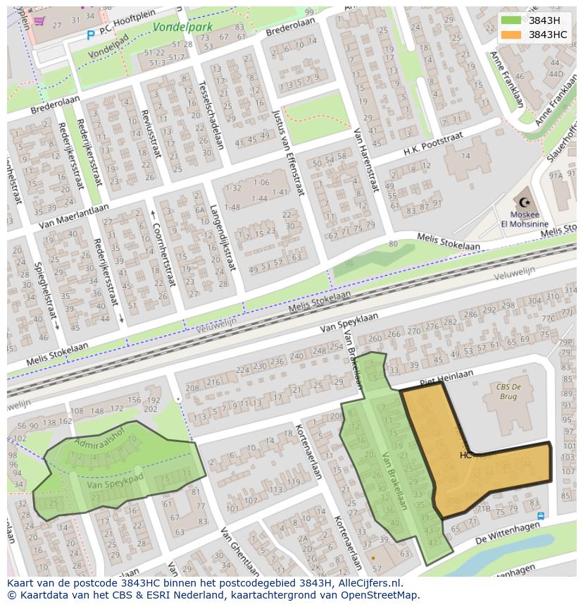 Afbeelding van het postcodegebied 3843 HC op de kaart.