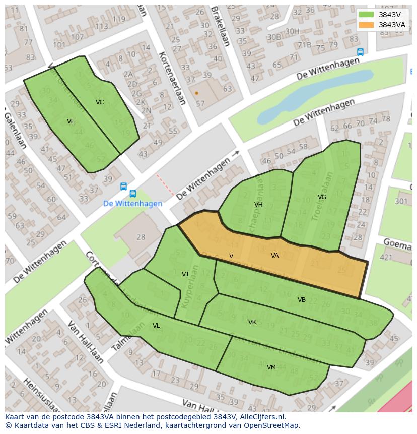Afbeelding van het postcodegebied 3843 VA op de kaart.