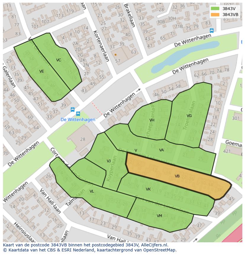 Afbeelding van het postcodegebied 3843 VB op de kaart.