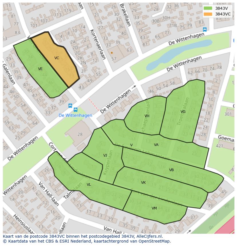 Afbeelding van het postcodegebied 3843 VC op de kaart.