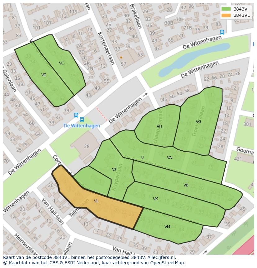 Afbeelding van het postcodegebied 3843 VL op de kaart.