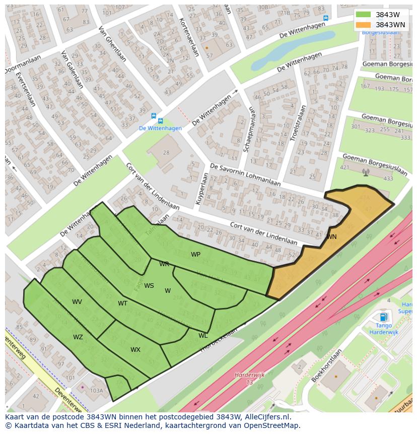 Afbeelding van het postcodegebied 3843 WN op de kaart.