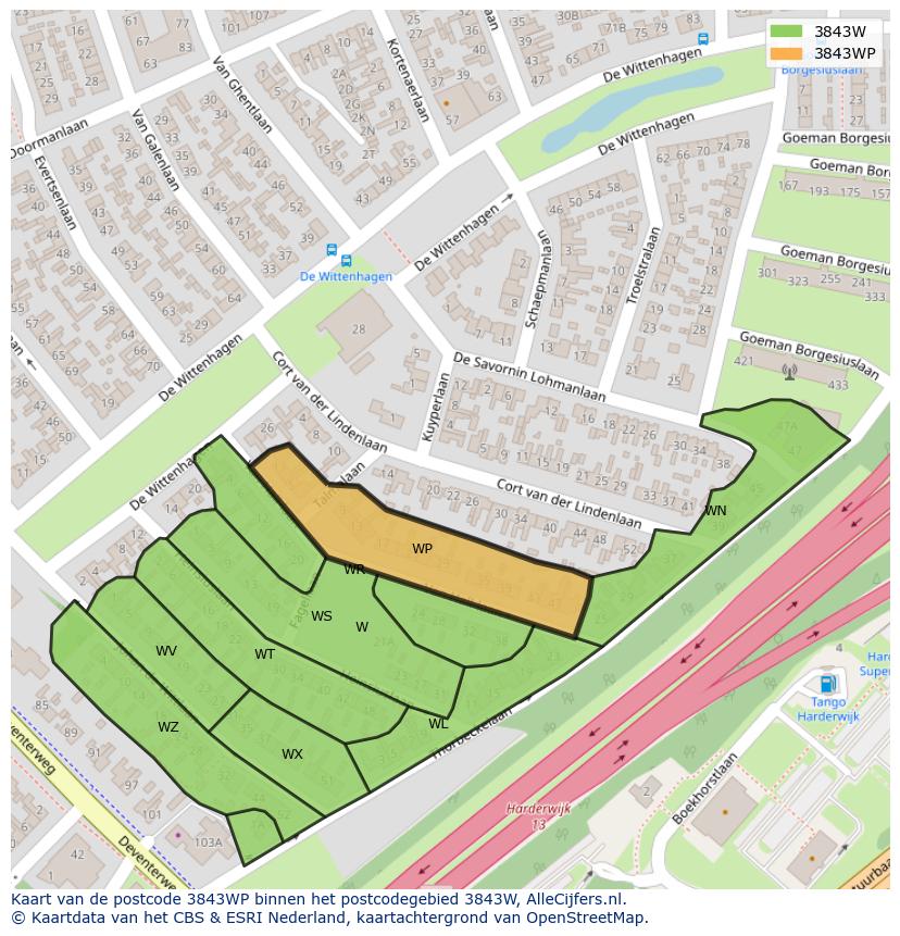 Afbeelding van het postcodegebied 3843 WP op de kaart.