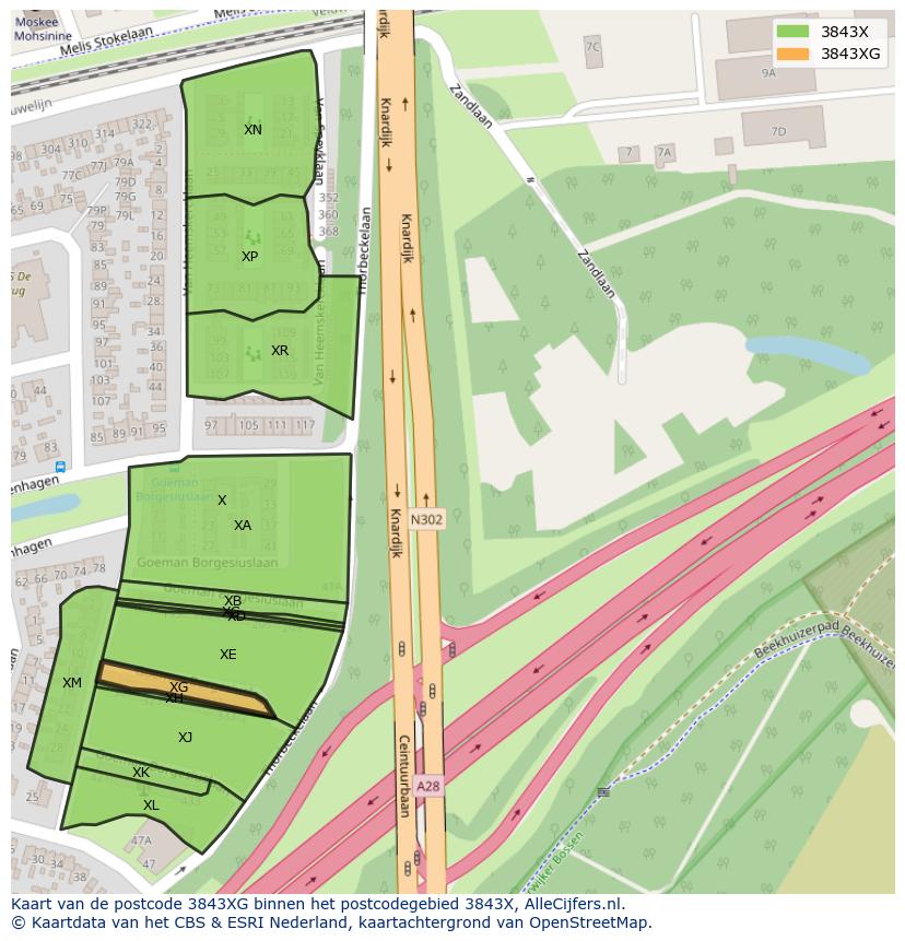 Afbeelding van het postcodegebied 3843 XG op de kaart.