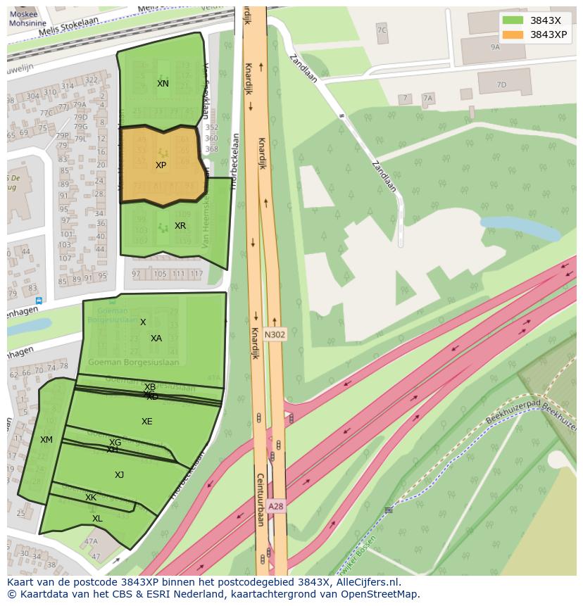 Afbeelding van het postcodegebied 3843 XP op de kaart.