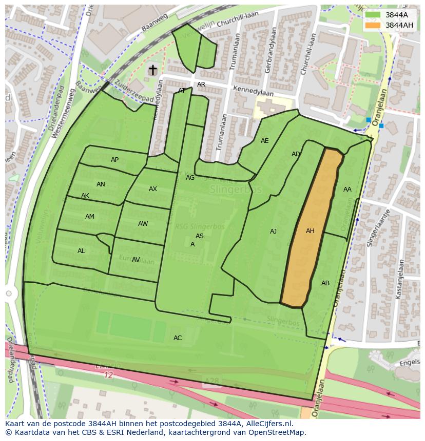 Afbeelding van het postcodegebied 3844 AH op de kaart.