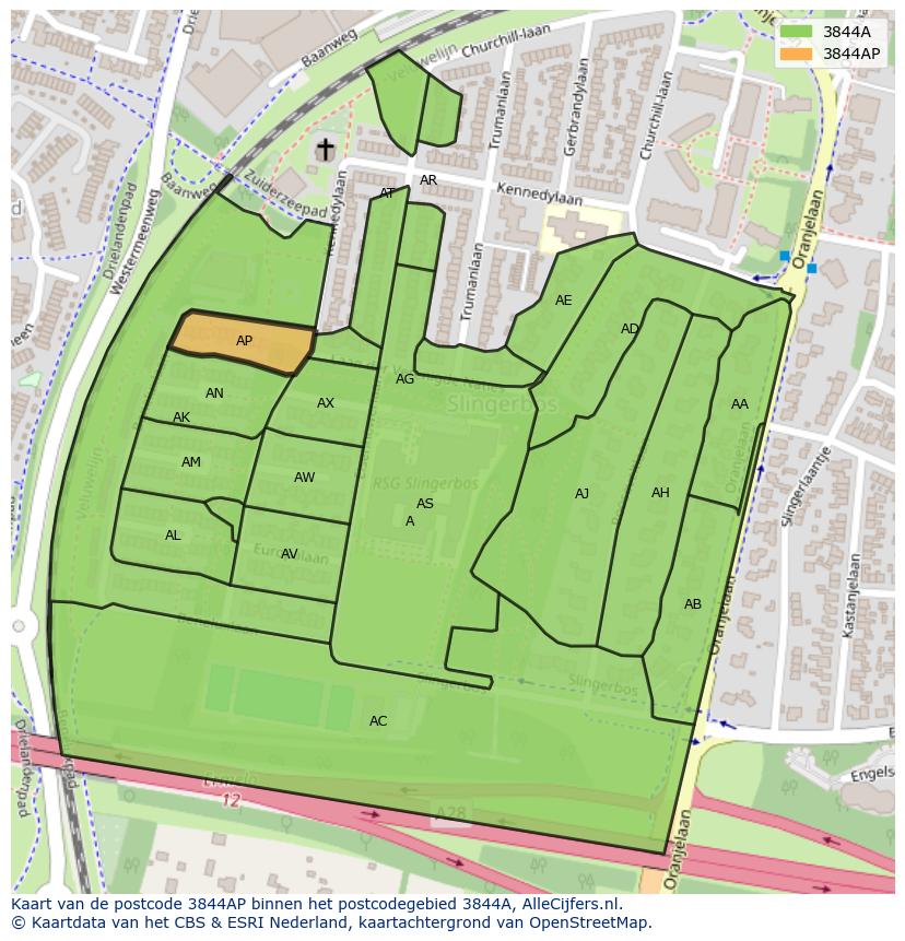 Afbeelding van het postcodegebied 3844 AP op de kaart.