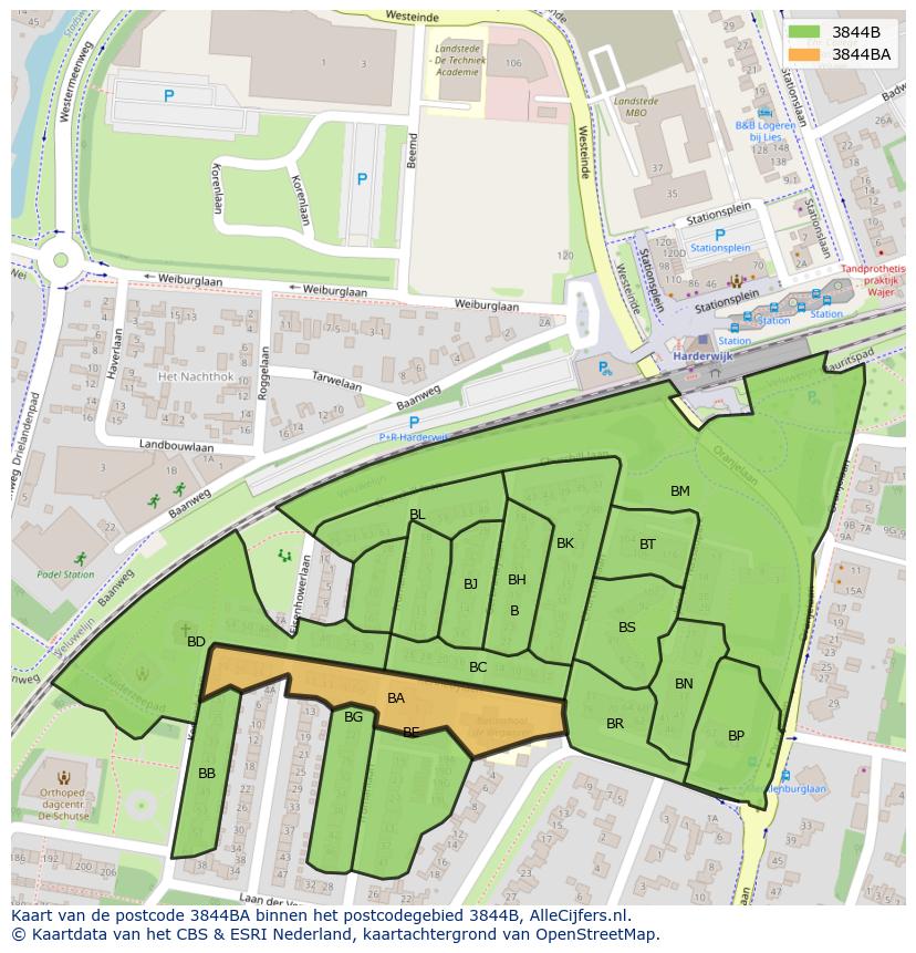 Afbeelding van het postcodegebied 3844 BA op de kaart.