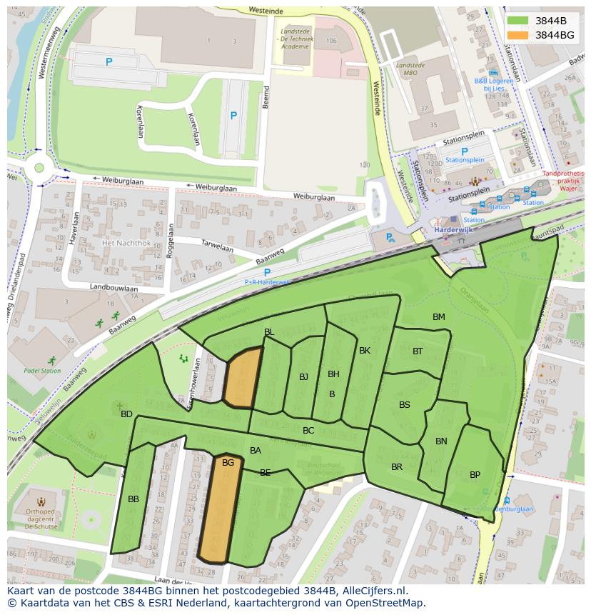 Afbeelding van het postcodegebied 3844 BG op de kaart.