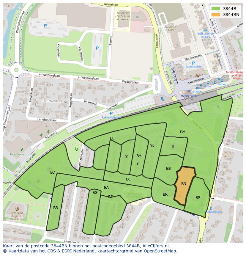 Afbeelding van het postcodegebied 3844 BN op de kaart.