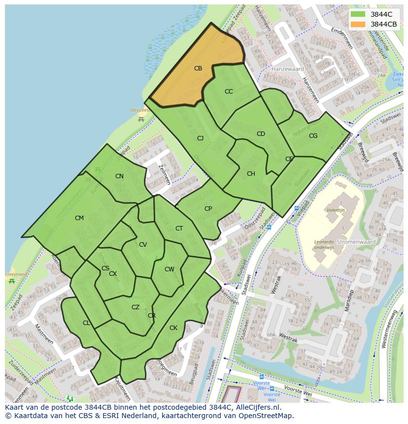 Afbeelding van het postcodegebied 3844 CB op de kaart.