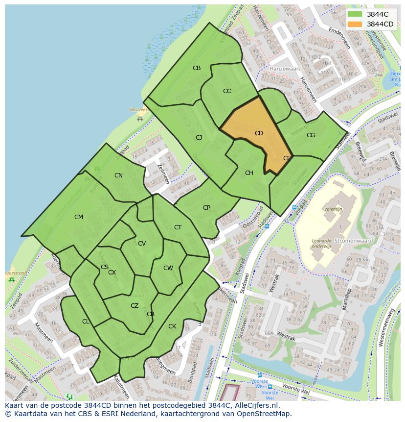 Afbeelding van het postcodegebied 3844 CD op de kaart.