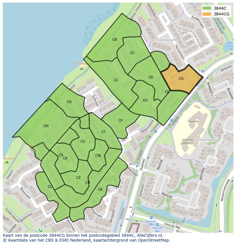 Afbeelding van het postcodegebied 3844 CG op de kaart.